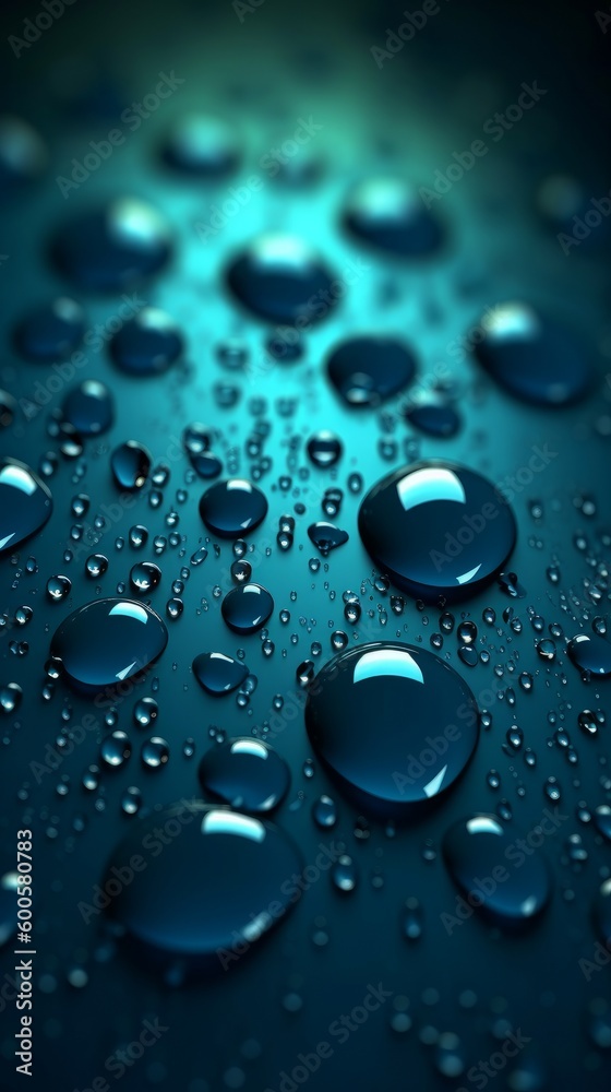 A background with water droplets on blue. Generative AI. 