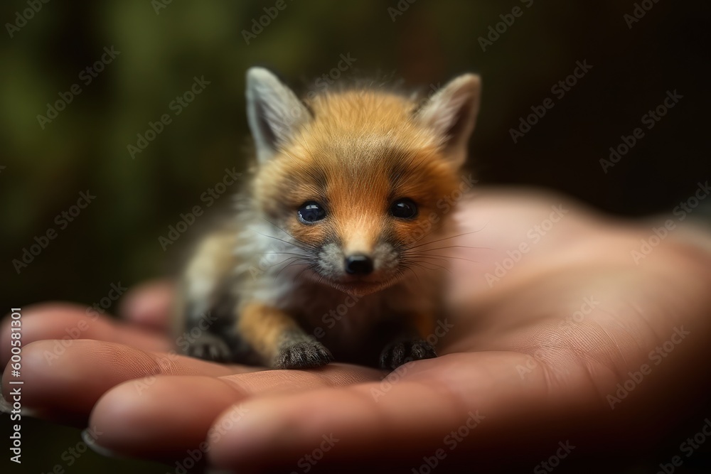 Very small, tiny animal tamed in the hands, very cute and adorable, generative ai
