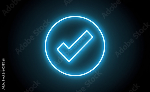 Neon glowing check mark button icon symbol sign