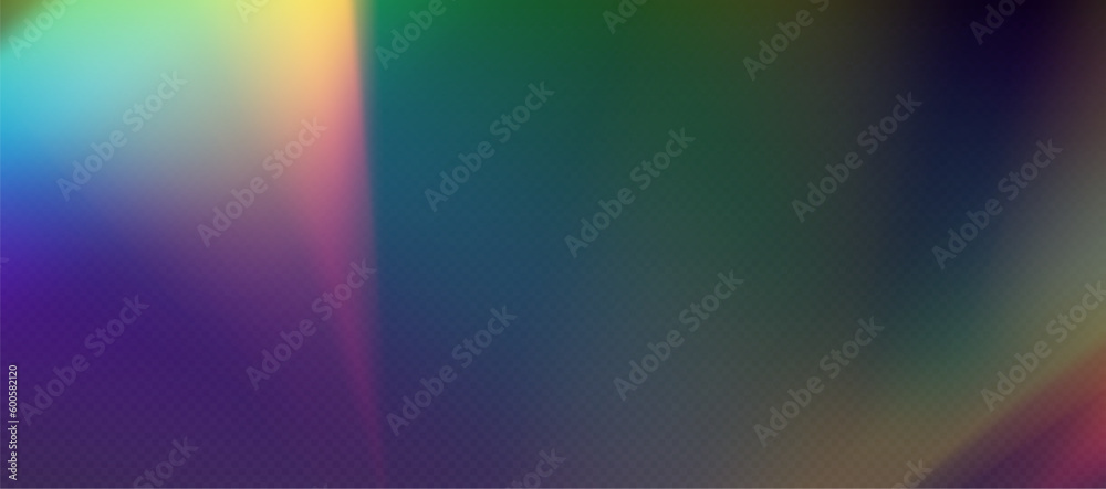 Rainbow refraction overlay, leak flare, prism light effect, rainbow sunlight, holographic rays with transparency. Blurred bokeh retro photo texture, vintage camera glare. Vector background. Rainbow refraction overlay, leak flare, prism light effect, rainbow sunlight, holographic rays with transparency. Blurred bokeh retro photo texture, vintage camera glare. Vector background.