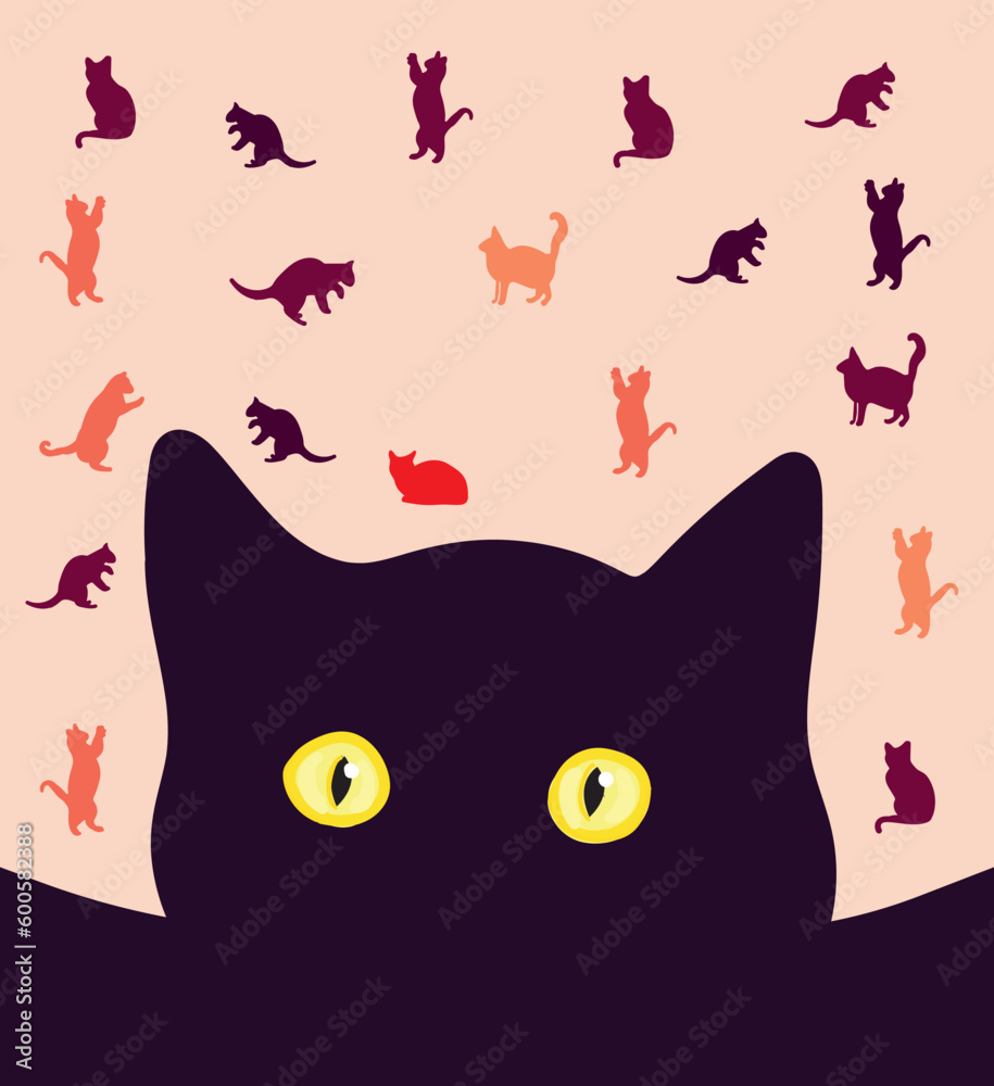 Fototapeta premium Cat pattern vector illustration. Black cat vector design