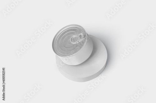 Blank white conserve can with lid mock up, 3d rendering. Empty canned jar mockup isolated. 3D illustration.