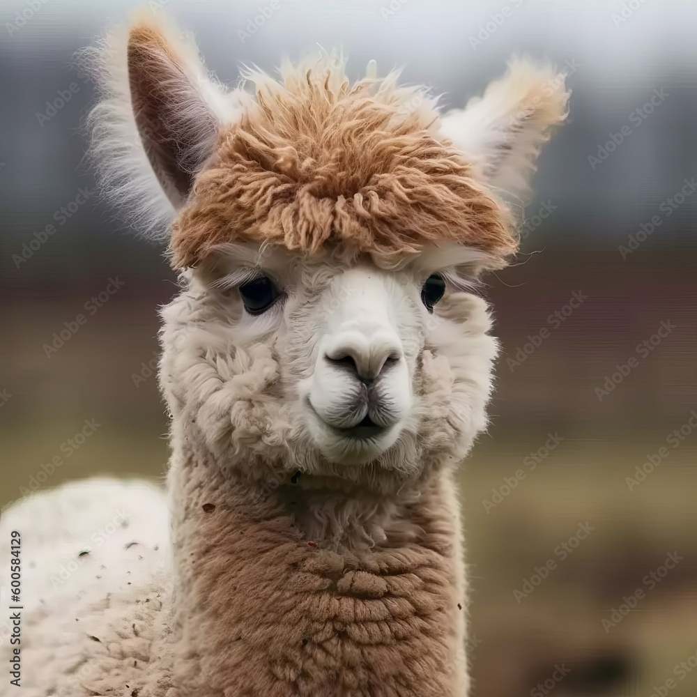 Fototapeta premium An adorable fluffy alpaca. Generative AI. 