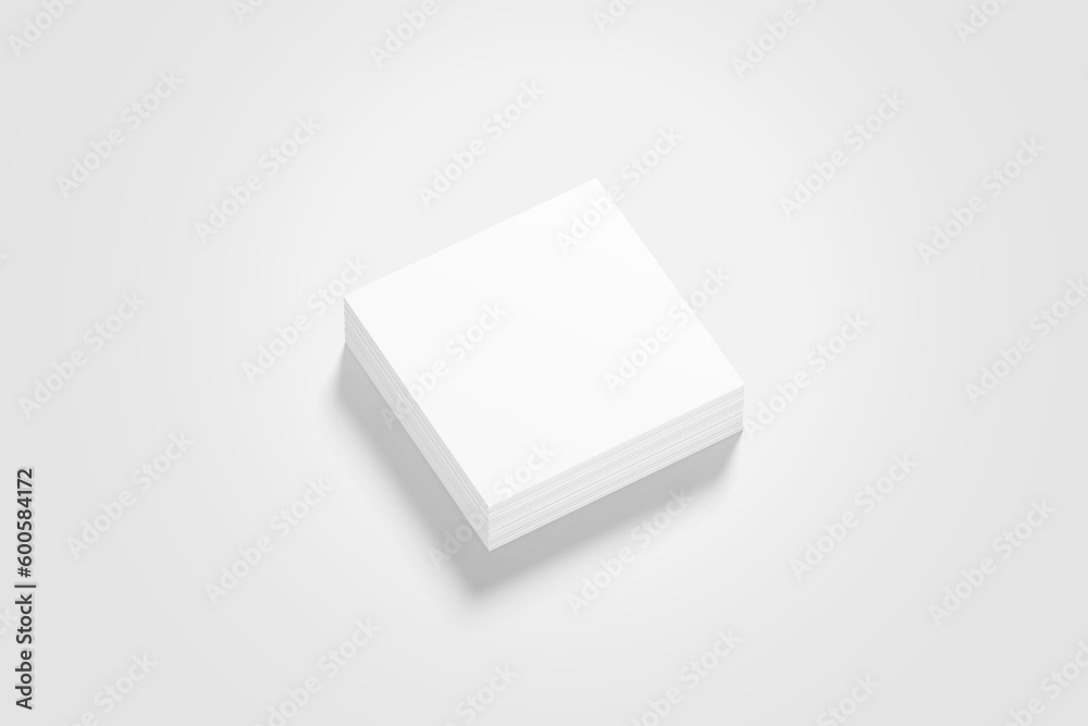 Blank white mock up template for business card, invitation car, greeting card, flyer and brochure, stack of papers on white background, 3D illustration, 3D rendering.