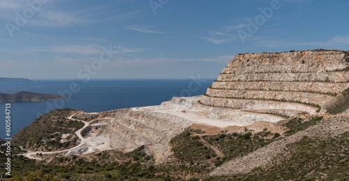 Mochios, Eastern Crete, Greece. 2023. Quarrying into the mountainside for Gypsum near Mochios, Crete, EU.