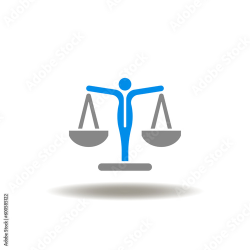 Vector illustration of scales or justice balance. Icon of legal lawyer service. Symbol of law.