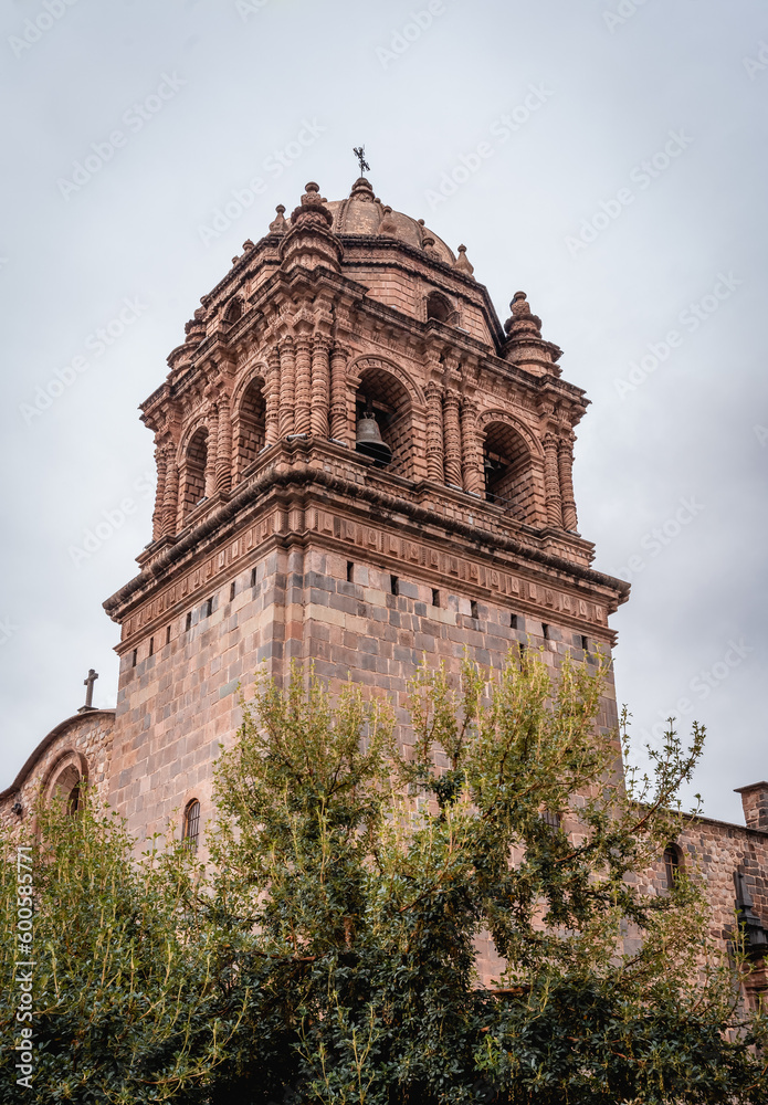 view of the cathedrals of the center of the city of Cusco, main square, green parks
