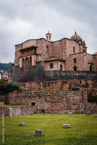 Outside Convent of Santo Domingo with gardens and ruins of Qorikancha Temple (Coricancha), City of Cusco, Peru
