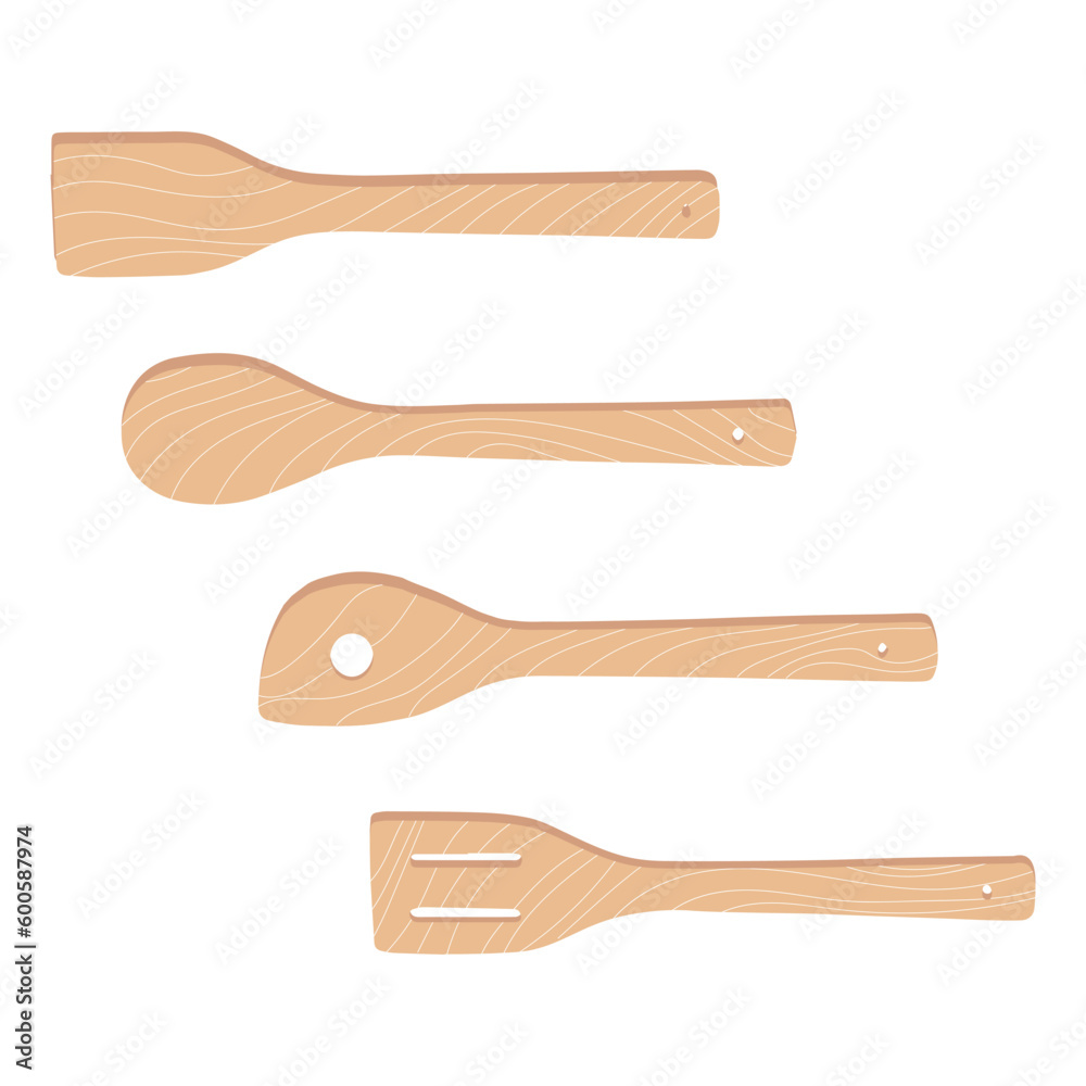 Set of wooden kitchen spatulas on white background Set of wooden kitchen spatulas on white background