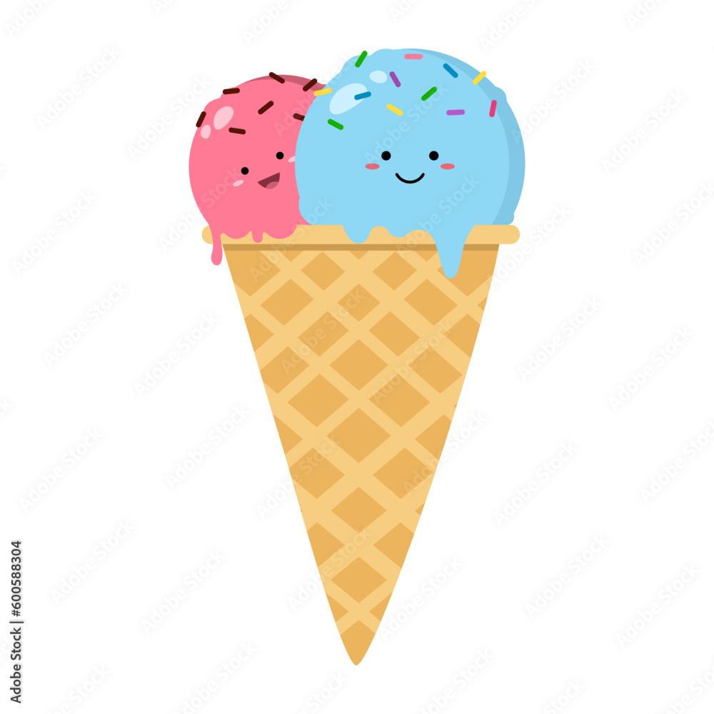 Cute ice cream in waffle cone on white background Cute ice cream in waffle cone on white background