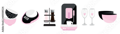 Set of kitchen accessories on white background