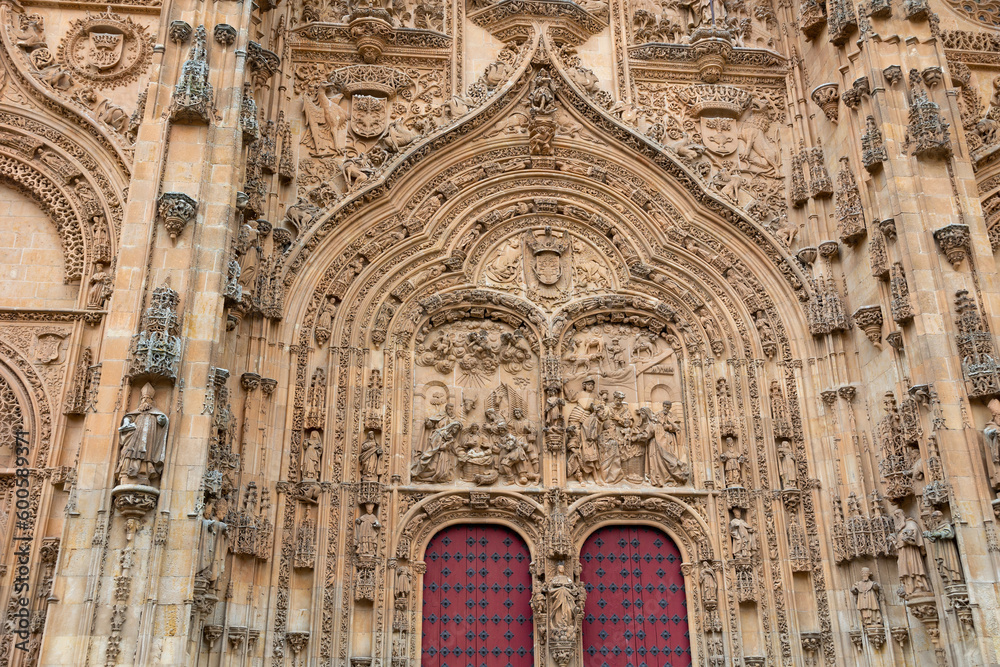 Facade of the main portal of the Cathedral in Salamanca, Spain