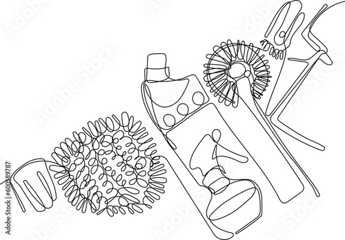 Home cleaning service landing page design concept, illustration of janitors with cleaning tools. Vector illustration