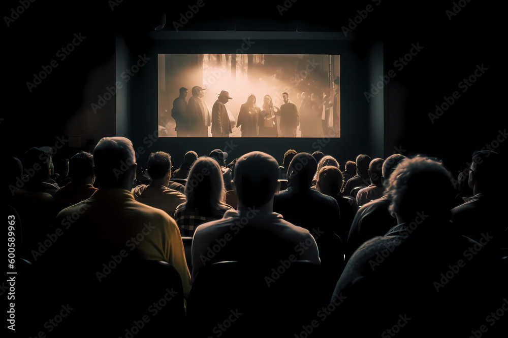 a crowd watching film with projector AI Generated