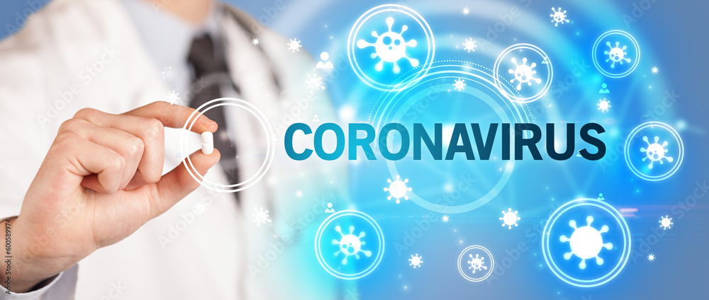 Doctor giving pill, virus concept Doctor giving pill, virus concept