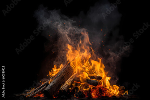 bonfire burning over the black background AI Generated