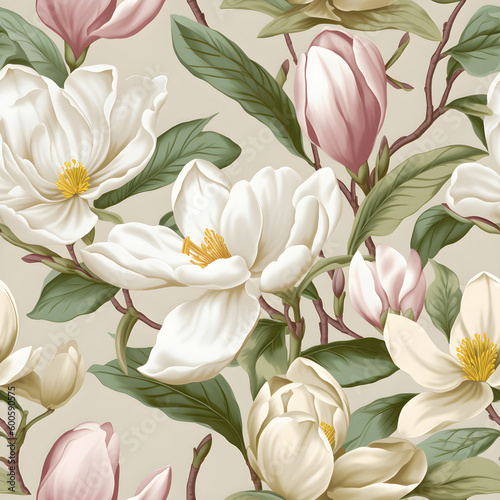 Magnolia seamless pattern vintage illustration
