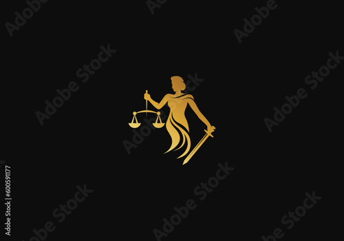 Logo Gold Women Justice and balance sheet. Premium and Minimalist, simple and luxury modern. editable color.