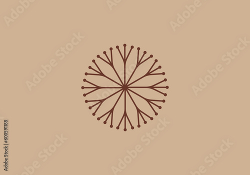 Logo mandala dandelion flower. Aesthetic and feminine, simple line and luxury modern. editable color.
