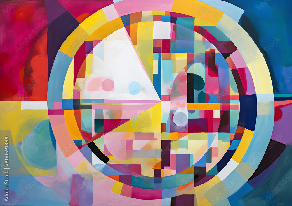 Obraz premium Exploring Abstract Themes: Mosaic of Color and Geometry in a Vivid Chaos Painting Style