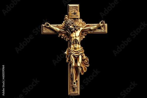 Golden cross of Jesus Christ crucified. Religion and Christianity concept. Ai generated