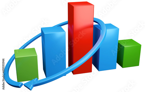 Business growth and economy  strategic progress to optimize business  colored business graphs  3d illustration