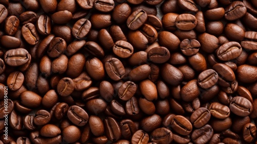 Roasted coffee beans as an abstract background, cover, mock up for advertising. Organic coffee beans texture, backdrop. AI digital image. photo