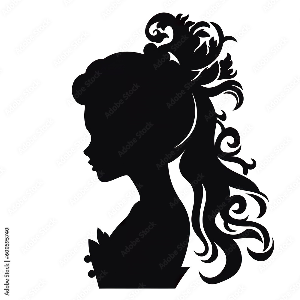 A silhouette of a Victorian woman with a flower in her hair. Generative AI.
