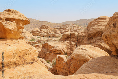 Sand, mountains and rocks in the desert in Jordan