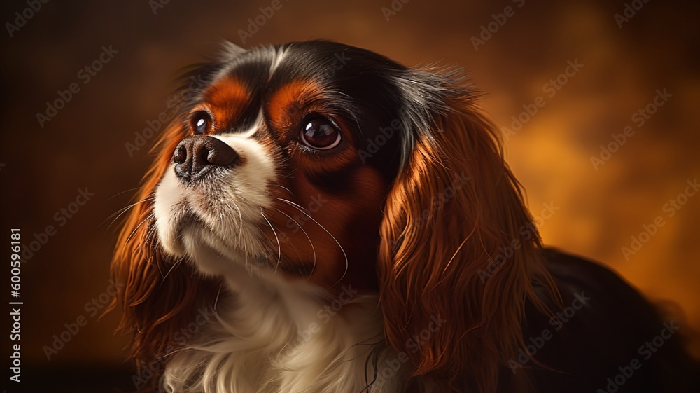 Naklejka premium Regal Majesty: A Photorealistic Portrait of a Cavalier King Charles Spaniel