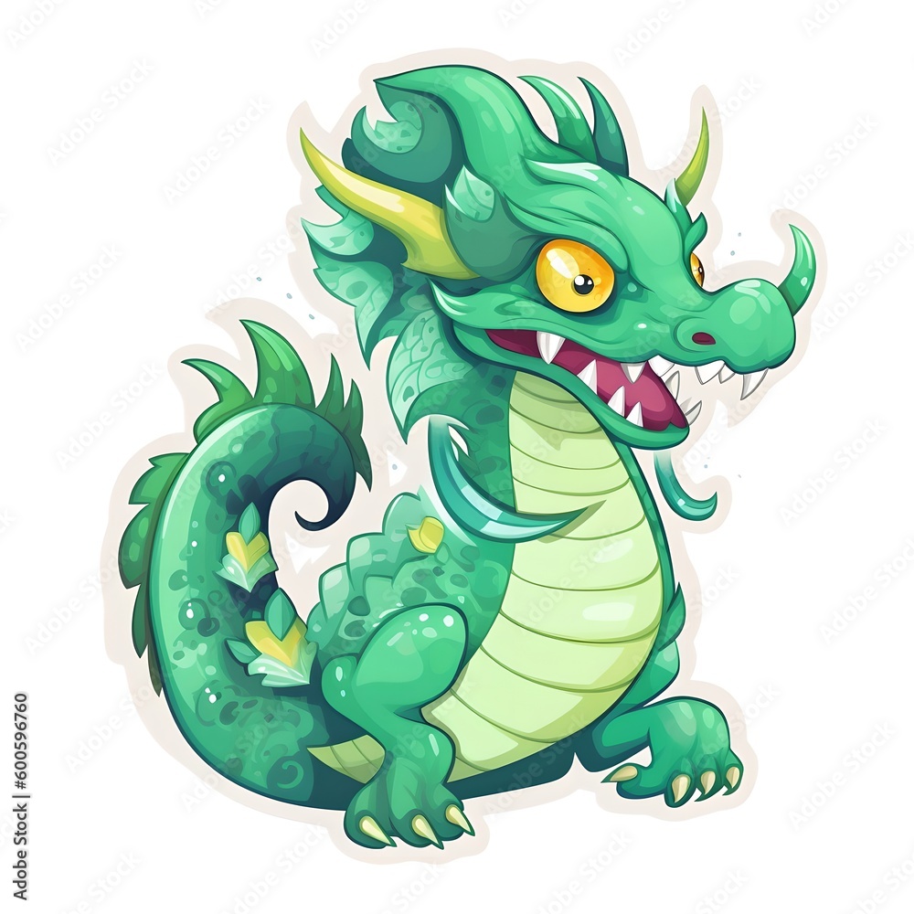 Fototapeta premium Green wood dragon, generative ai illustration