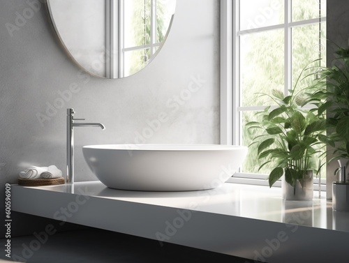 Elegant vessel sink in modern bathroom, generative ai