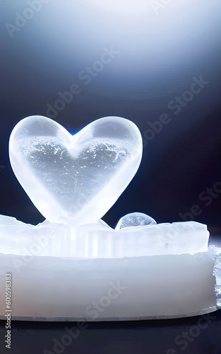 Image of a blue cold ice heart, created with Generative AI technology photo
