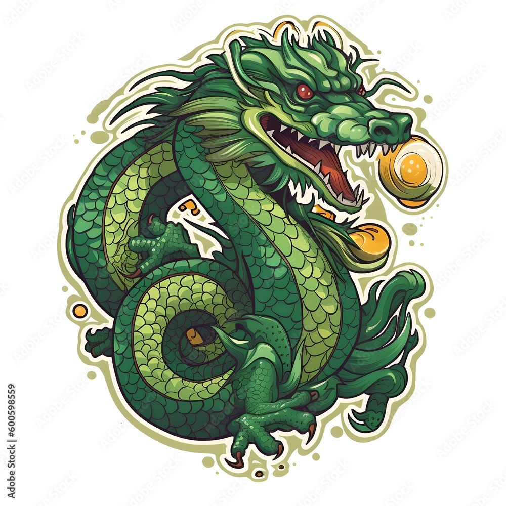 Fototapeta premium Green wood dragon, generative ai illustration