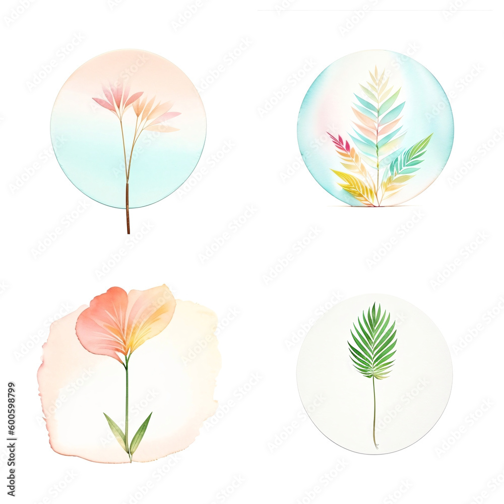 Fototapeta premium Tropical leaves watercolor set, generative ai illustration, hand drawn style