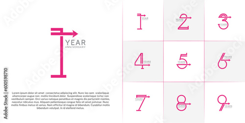 set of anniversary logotype pink and grey color with arrow for special celebration event