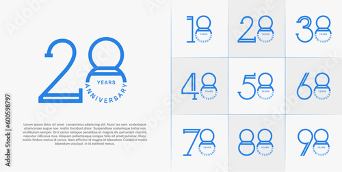 set of anniversary logotype blue color for special celebration event