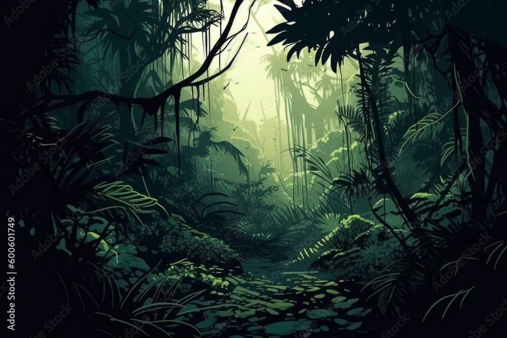 鬱蒼と植物の茂ったジャングル：AI作品
