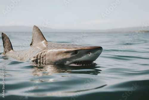 Great white Shark posing in the deep blue water. Neural network AI generated art Generative AI photo