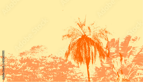 Palm tree with foliage background in orange grandient