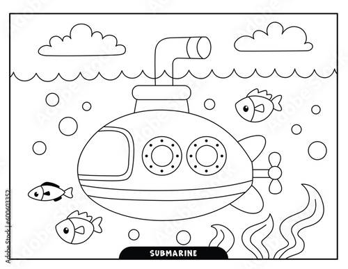 Submarine coloring pages for kids
