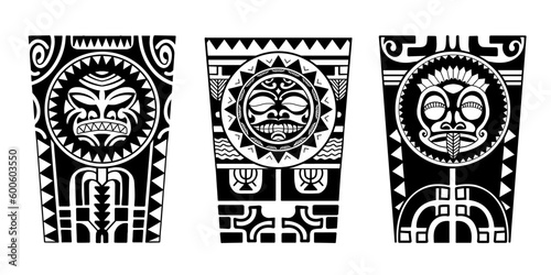 Wrap around arm polynesian tattoo set design. Pattern aboriginal samoan. illustration EPS10