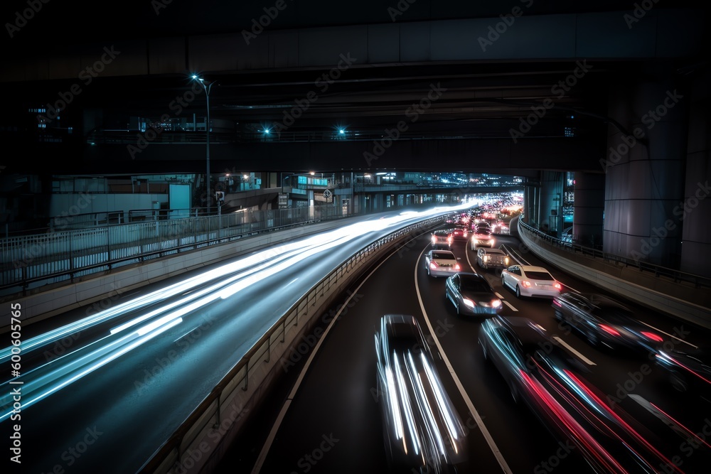 traffic on highway at night