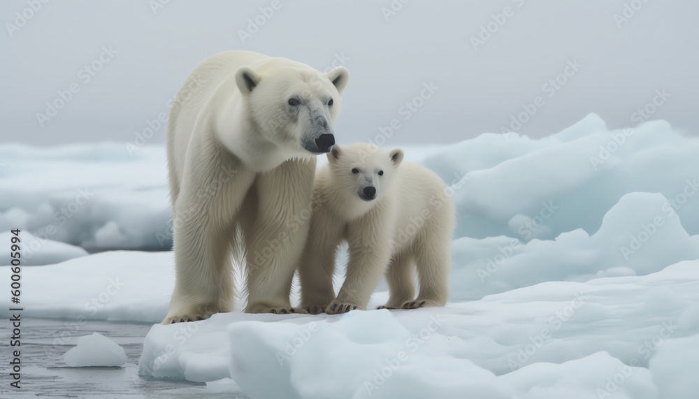 polar bear with her child on the ice polar bear with her child on the ice