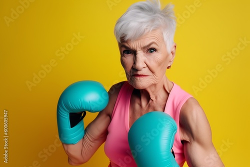 funny elderly woman with boxing gloves is fighting  © RJ.RJ. Wave