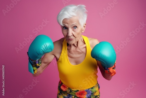 funny elderly woman with boxing gloves is fighting  © RJ.RJ. Wave