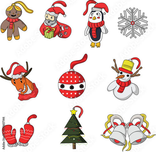 Christmast ornament set.Vector Illustration.cute icon
