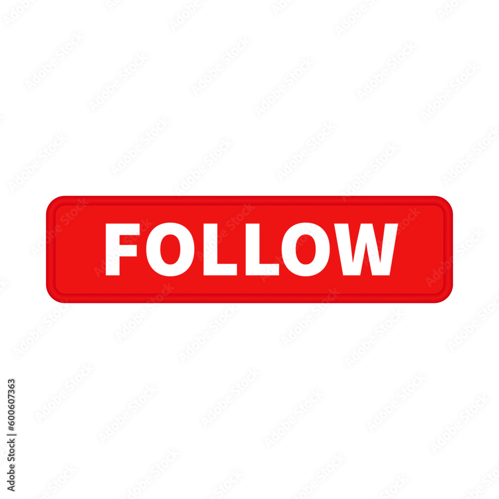 Follow Button In Red 3D Color And Rectangle Shape
