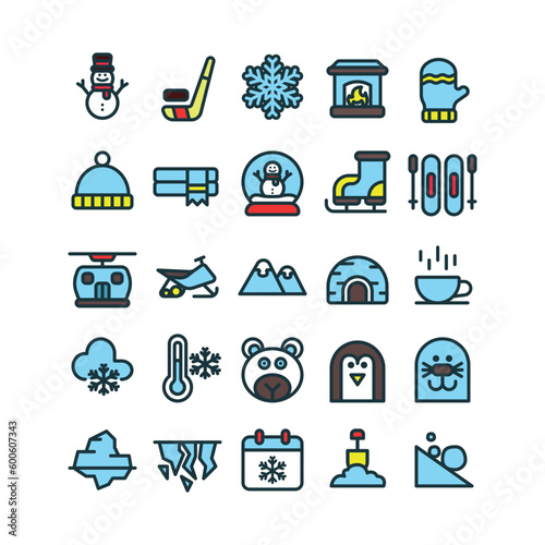 Lineal Fill Winter Icon Set