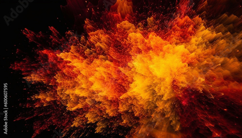 Explosive fractal patterns ignite a vibrant, multi colored inferno backdrop generated by AI
